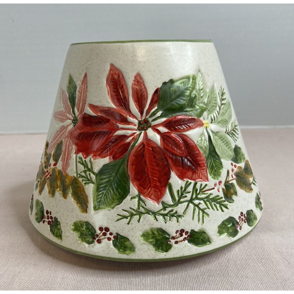Yankee Candle Large Shade Pink Red Poinsettias Pinecones multicolor